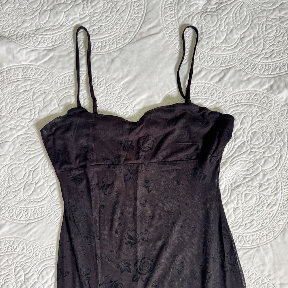 Beautiful Black Sheer Dress With Floral Rose Print Women's Size Large - Picture 9 of 9
